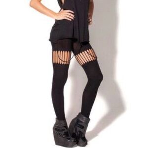 Black milk flaming hoisery Mock Suspender Tights Fringe Leggings